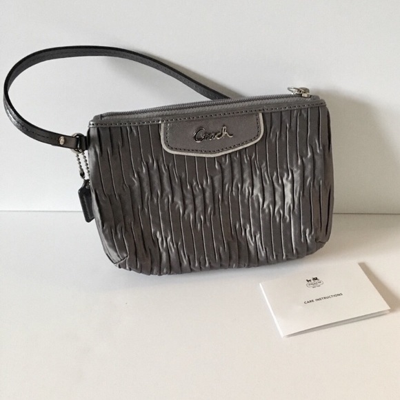 Coach Handbags - Authentic Coach Pleated/Gather Satin Wristlet Gray